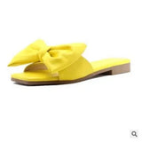 Zingj Summer New Large Size Women's Shoes Bow Square Head Low With One Word Slippers Female Slippers Female- Outfit