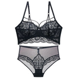 Ultra-thin Cup Bra Set Classic Bandage Lingerie Push Up Brassiere Sexy Underwear Set Lace Embroidery For Women