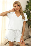 And Summer 2025 New Women's Pure Color V-Neck Shorts Irregular Shorts Sports Casual Home Two