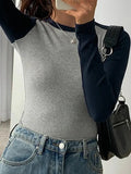 Contrast Color Raglan Slim Long Sleeve Knit-Outfit