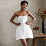 Buttoned Tube Fitted Mini Dress-Outfit
