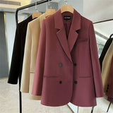 Suit Jacket Female Spring And Autumn Korean Version Of Loose Temperament Double Buckle Leisure Professional Raspberry Suit