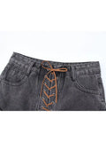 High Waist Shorts Jeans 2022 Women Korean Fashion Streetwear Y2K Female Strappy Cross Wide Leg Baggy Short Denim