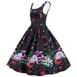 Summer Vintage Dress Women Spaghetti Strap Floral Print High Waist Elegant Sleeveless A-Line Party Midi Dress Robe