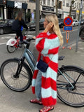 Stripe Long Fuzzy Cardigan-Outfit