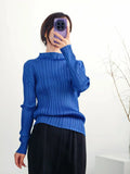 Folded Women's Clothing New Simple Classic Long-Sleeved Top Lady High-End Wrinkle Bottom Shirt