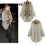 Women Cardigan Soft Fur Collar Batwing Sleeve Sweater Back Tie Up Style Knitted Luxury Female Clothes Warm Lady Coat