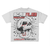 New Skull Print Mode Short-Sleeved Round-Collar Street Wash Hip-Hop Fashion Brand Retro Loose