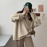 Zingj Version Loose Versatile Long Sleeve Polo Collar Knit Jacket Female Autumn Winter College Wind Loose Lazy Sweater Female-Outfit