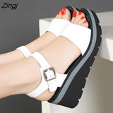 Summer Shoes Women Wedges Heels Sandals Young Ladies Casual Sandals Open toe Black White Shoes Wedge Heel