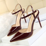 Zingj Simple Thin Heel Ultra High Heel Shallow Pointed Patent Leather Sexy Nightclub Show Thin A Word With Female