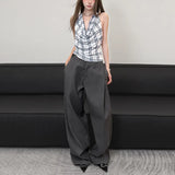 2025 New Women's Fashion Simple Hanging Neck Design Lattice Sleeveless Small