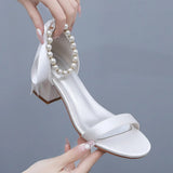 Cm Thick Heel Sandals Shallow Mouth With Sandals Champagne Satin Cloth Bride White Sandals Women Wedding