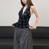 2025 New Women's Fashion Simple Hanging Neck Design Lattice Sleeveless Small