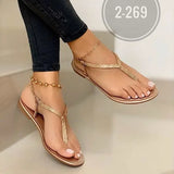 women summer shoes 2022 fashion rhinestone sandals women's one word plus size flat beach sandals