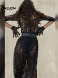 Y2k Fashion Party Vacation Beach Sexy Black Lace Long Dress Women's Spring Quarter Sleeve Mid-Calf Dresses