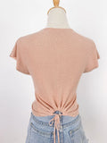 Zingj Temperament Super Gentle Wind Knit Short Sleeve Jacket Female Solid Color Back Hollow Out Rope Tie Knit Short Sleeve
