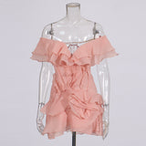 High-Level Temperament Short Dress 2025 New Lotus Leaf Side Shoulder Design Waist Thin Dress Dress
