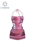 Women's Sexy Bodycon Dress Sleeveless Backless Skinny Elegant Bandage Dresses Club Evening Party Pink Short Dress