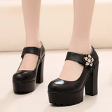 High-Heeled High-Heeled Waterproof Table Thick-Soled Model Walking Shoes Magic Beaded Women's Shoes With Cheongsam
