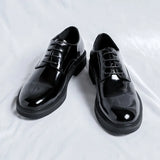 2025 New Men's Daily Round Head Low Top Round Head Thick Bottom British Wind Bright Face Patent Leather Business Shoes