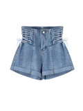 Jeans Shorts Vintage Fashion Y2K Harajuku Streetwear Baggy High Waist Strappy Cross Summer Hot A-line Denim Short
