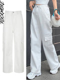 Brown Vintage Baggy Jeans Women 90s Streetwear Pockets Wide Leg Cargo Pants Low Waist Straight Denim