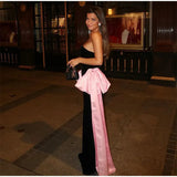 Black Strapless Large Pink Sides Bow Maxi Dress- Outfit