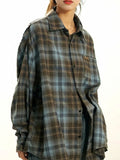 Zingj Brand Two-Color Hair Grinding Plaid Shirt Men And Women Spring Retro Loose Casual Long-Sleeved Shirt Matching