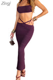 Women Knitted 2 Pieces Summer Clothing Set Sexy Tie-up Halter Crop Tops and Cross Wrapped Long Skirts Beach