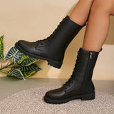 Autumn New Large-Size Round Head Side Zipper Mid-Sleet English Wind Retro Skinny Boots