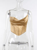 Y2K Cami Crop Tank Tops Pile Collar Irregular Women Backless Sleeveless Summer Slim Sexy Club Corset 2021 Exotic