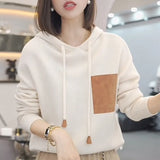 Loose Leather Hooded Sweater Women's Fall 2024 Fashion Foreign Style Leisure Design Sense Thickened Hoodie