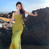 Zingj French Dress High End Collar Slit Evening Dress Double Halter