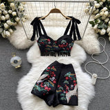 Summer Bohemain Shorts Two Piece Set Runway Bow Strapless Crop Tops and Shorts Outfits for Women Matching