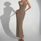 Elegant Dresses For Women New Summer Fashion Sexy Backless Robe Slim Side Hollow Suspender Dress Female Clothing Long