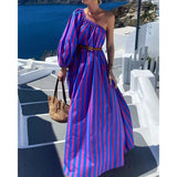 Women's Wear Spring / Summer 2025 New Fashion Striped Diagonal Shoulder Long Holiday