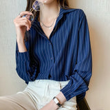 Woman Blouses 2023 Chiffon Long Sleeve Shirt Tops Woman White Blouse Shirts Striped Top Pretty and Cheap Women's
