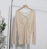 Real Shot Tiansi Mask Bare Back Long Sleeve Sunscreen Back Cross-Section Thin T-Shirt Shirt Top Woman