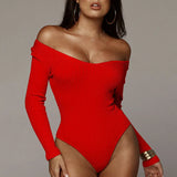 Casual Knitted Bandage Bodysuit Elegant Long Sleeve Slim Fit Body Top Ladies Long Sleeve Leotard Stretch Autumn