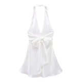 Women's Clothing 2025 Spring New Silk-Sense Texture Hanging Neck-Deck Bow Tie With