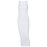 Women Summer Sleeveless V Neck Hollow Out Soild Color Bodycon Pencil Dress Sundress 2021 Female Clothing