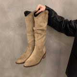 Of Folded New Knight Boots Women Thin Long Boots West Ministerial Barrel Thin 2025 Thick Heel Autumn Winter