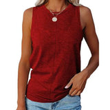 Women's Stylish Casual Style Loose Round Neck Solid Color Sleeveless Vest