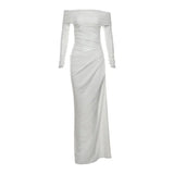 French Name Faelin Spliced A Word Shoulder Dress Woman Folded Air