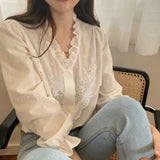 Shirts Women Spring Womens Outwear Lace-edge Elegant Princess Retro Solid All-match Daily Date Party Fashion Ulzzang