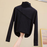 Long Sleeve Thick T Shirt Women Winter Tops Turtleneck Warm T-Shirt Korean Cotton Tshirt Woman Tee Shirt Femme Pink