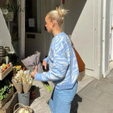 2021 Autumn Winter Blue Casual Sweater Top O Neck Long Sleeve Oversized Knitted Pullover Loose Fashion