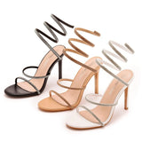 Women's Shoes Snake-Shaped Foot Wrist Around The Water Drill A Word With Thin Display High Sexy Fine Heel Roman