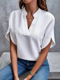 Women's Summer Casual Pure Color V-Neck Loose Shirt Top